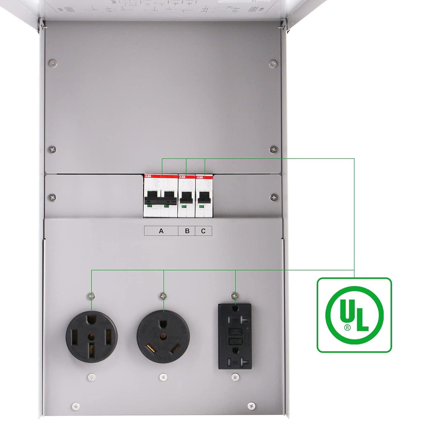 Temporary Power Outlet Panel, Briidea RV Panel Outlet with a 20, 30, 50 Amp Receptacle Installed, Prewired, Weatherproof - briidea