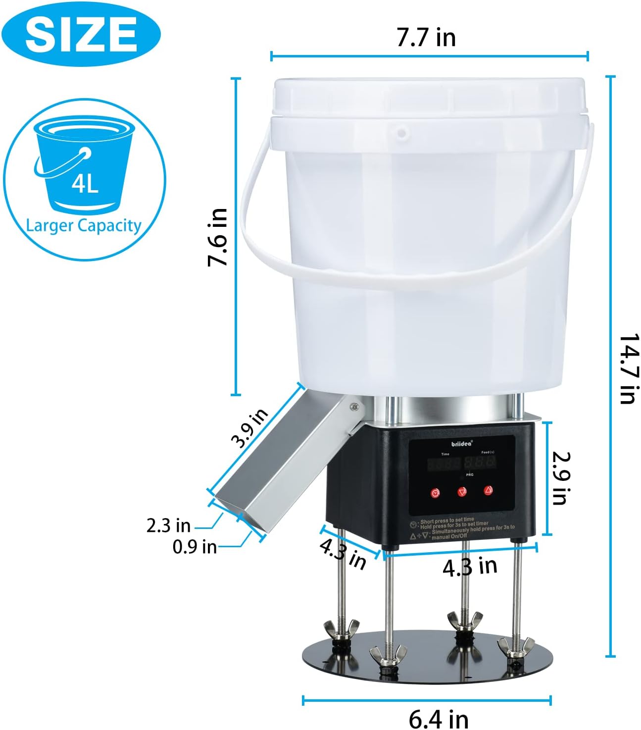 Pond Fish Feeder, Briidea Automatic Fish Feeder for Pond with Animal-Proof Design, 4L Large Capacity, Low Battery Alert, Perfect for Daily & Vacation Feeding