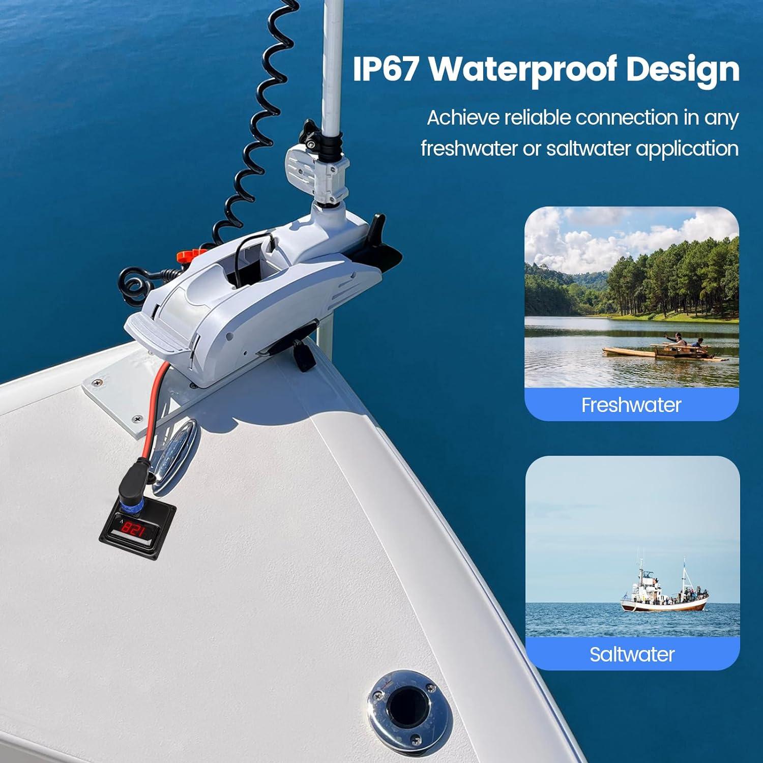 Trolling Motor Plug Receptacle Set,Waterproof Marine Boat DC Power