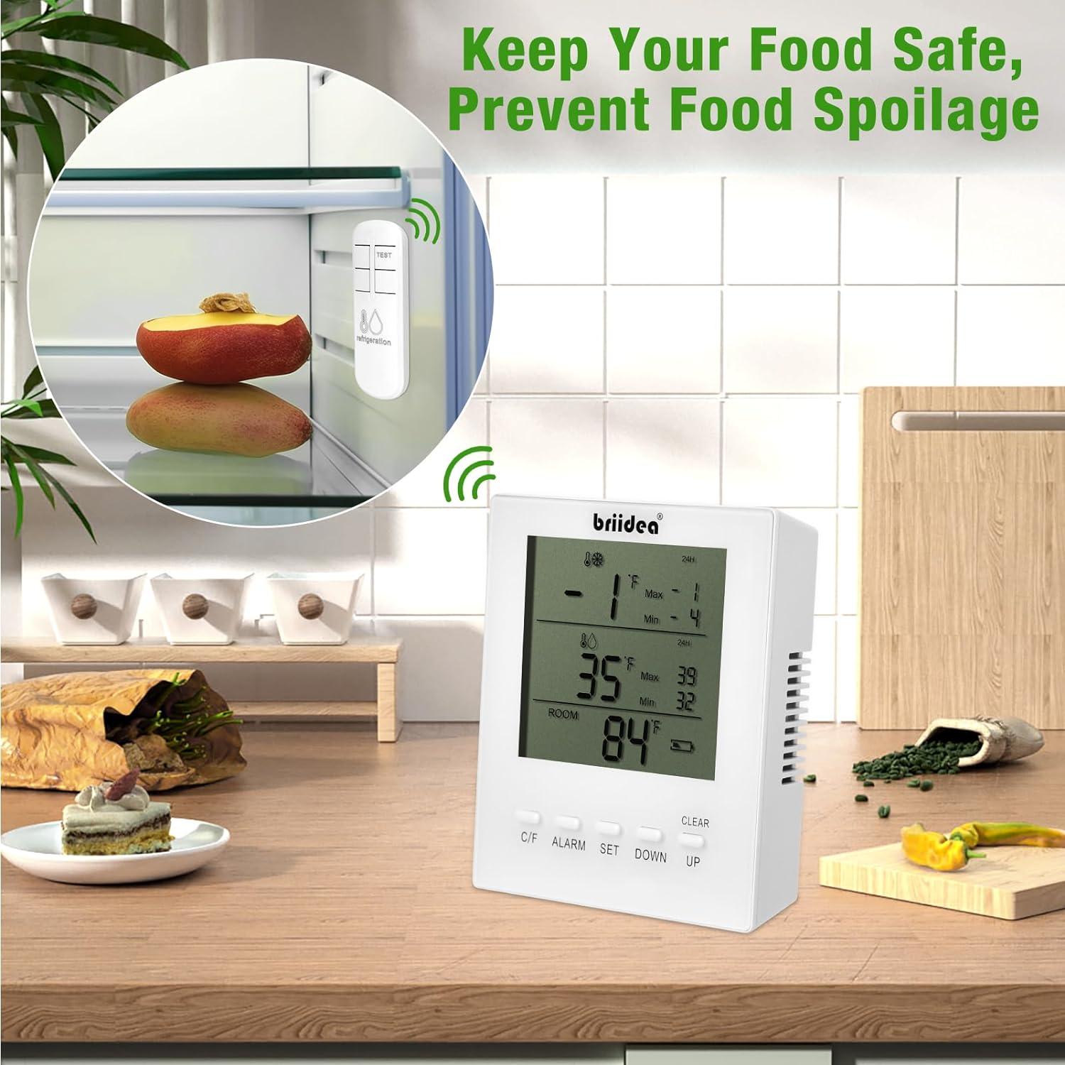 Freezer Temperature Alarm, Briidea Wireless Fridge and Freezer Thermometer with Alarm, Alerts for Max/Min Temperatures (-40℉ to 99℉), Prevent Food Spoilage - briidea