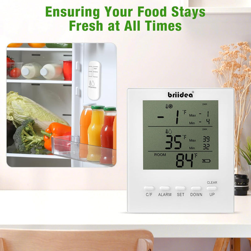 Digital Fridge Thermometer Refrigerator Freezer Thermometer With High Low  Temperature Waring Alarm