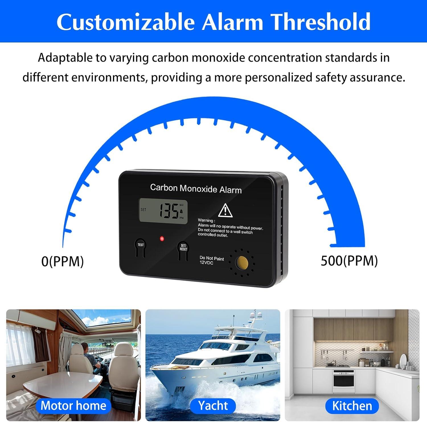HMCOA-01 Marine Carbon Monoxide Detector with Customizable Alarms, LED Indicator Light and 100dB Loud Alarm, Including a 12V 3A Normally Closed Relay, Provide You with Additional Security Protections - briidea