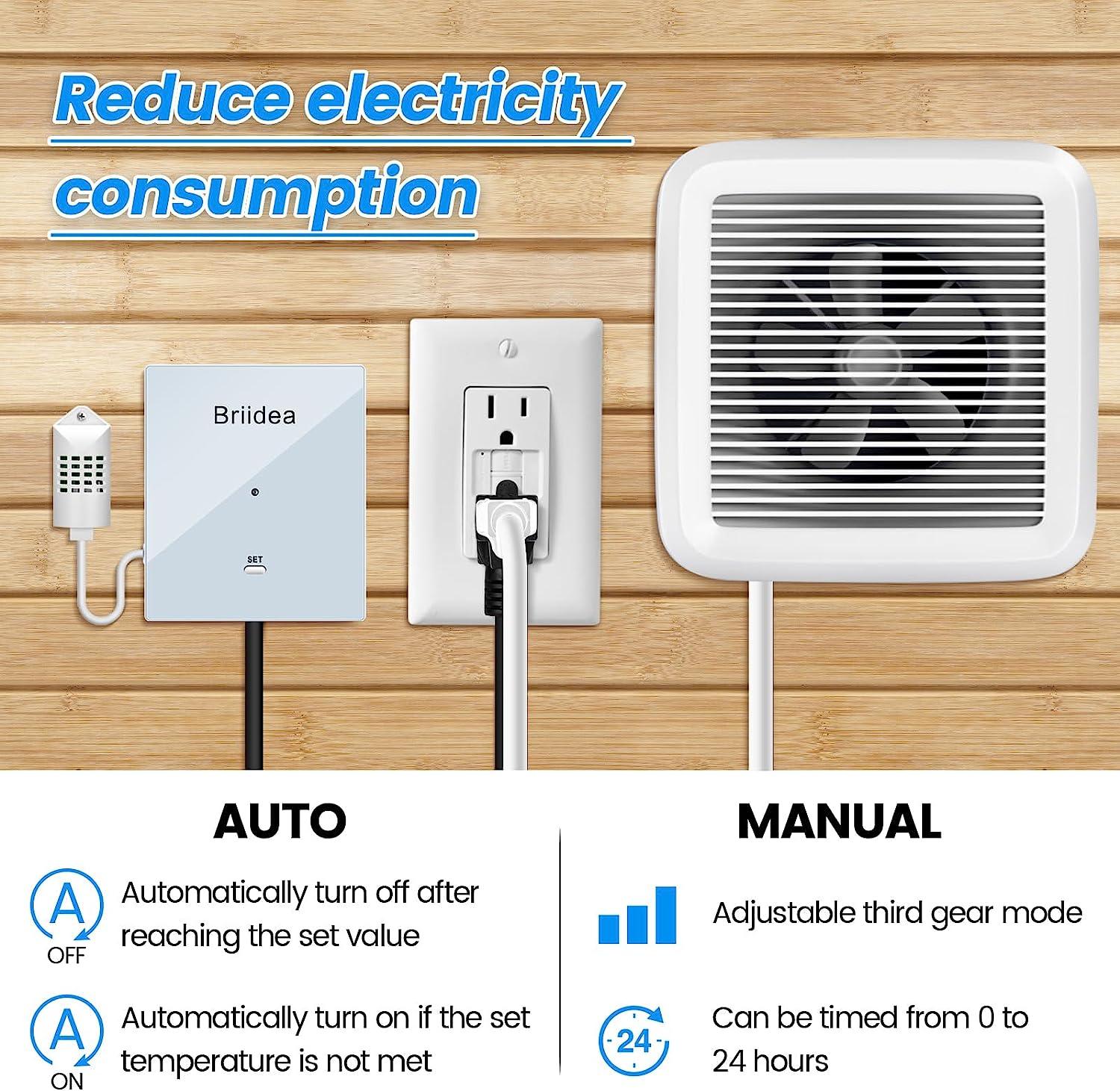 briidea Exhaust Fan Remote Control Kit, Attic Fan Thermostat Control Kit with Temperature & Humidity Sensor for Achieving a Cool and Dry Attic, Easily Convert Your Hardwired Fans to Smart Fans - briidea