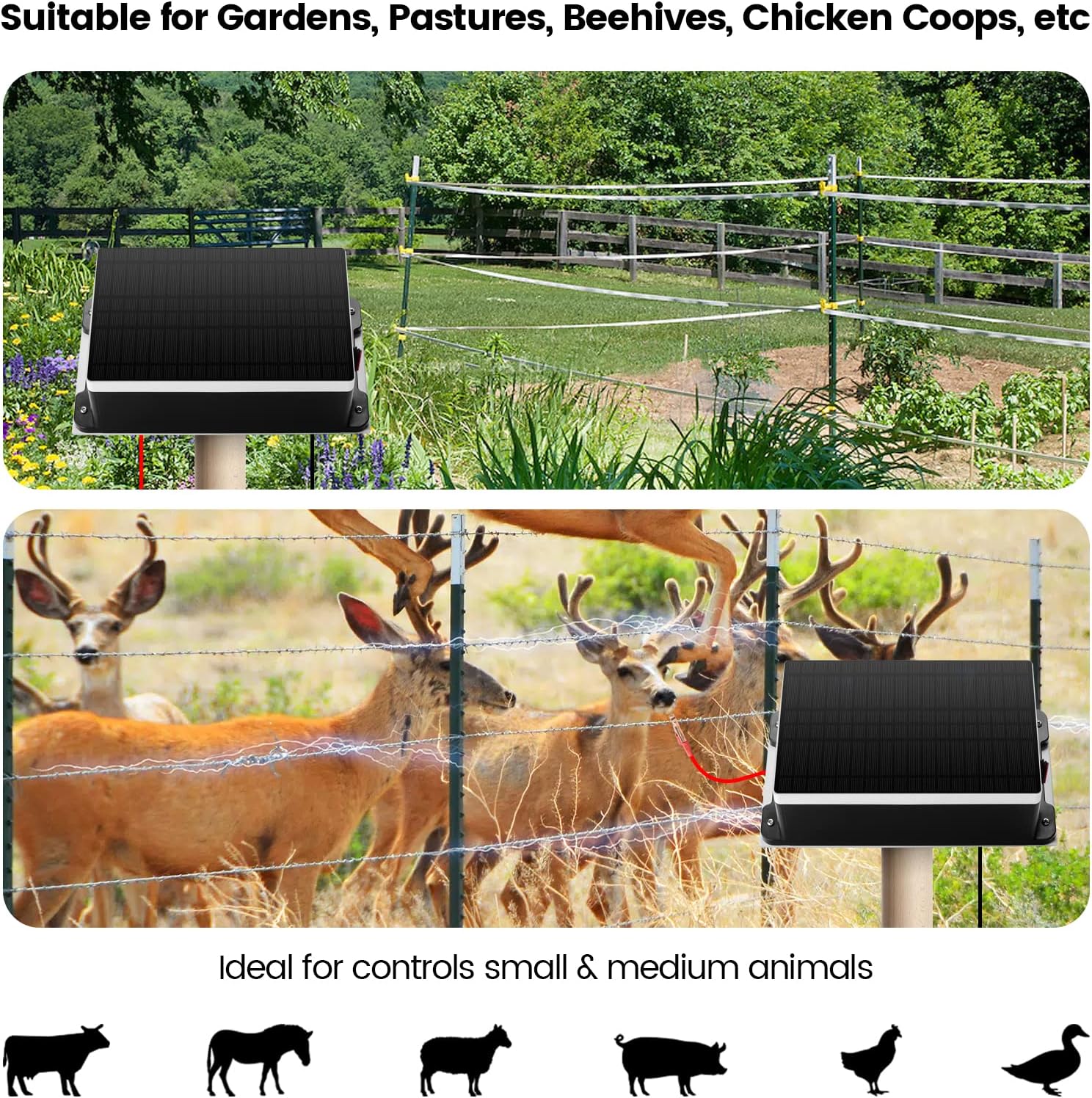 Solar Fence Charger, Briidea 5.6 Miles Solar Electric Fence Charger, 0.2 Joules, Protect Your Livestock Garden Pasture from Wildlife, IP66 Waterproof