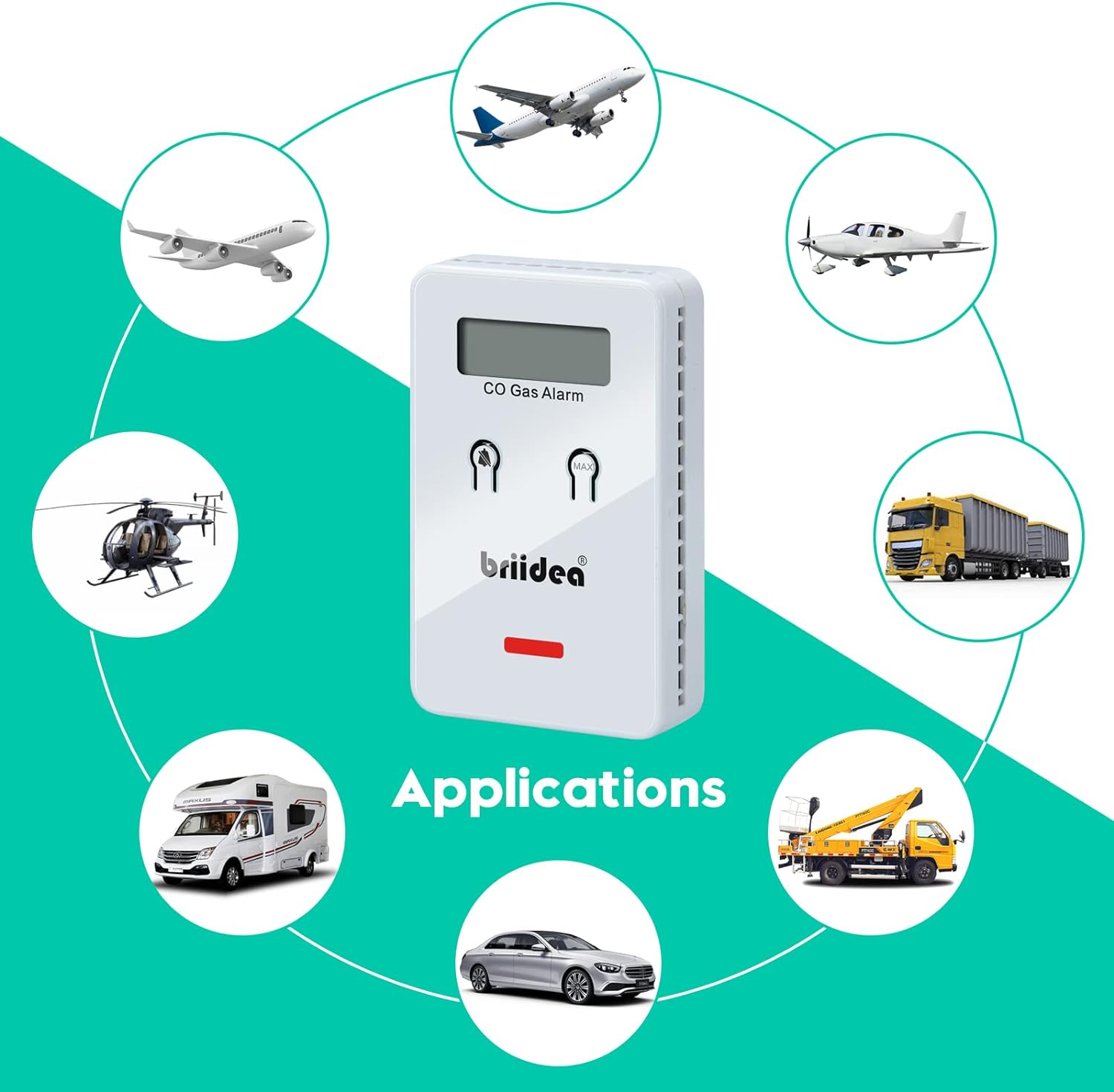 Carbon Monoxide Detector for Car, Briidea White Low-Level Fast 9ppm Alarm CO Detector, Widely Used in Vehicles Aircraft Travel Bus Trucks
