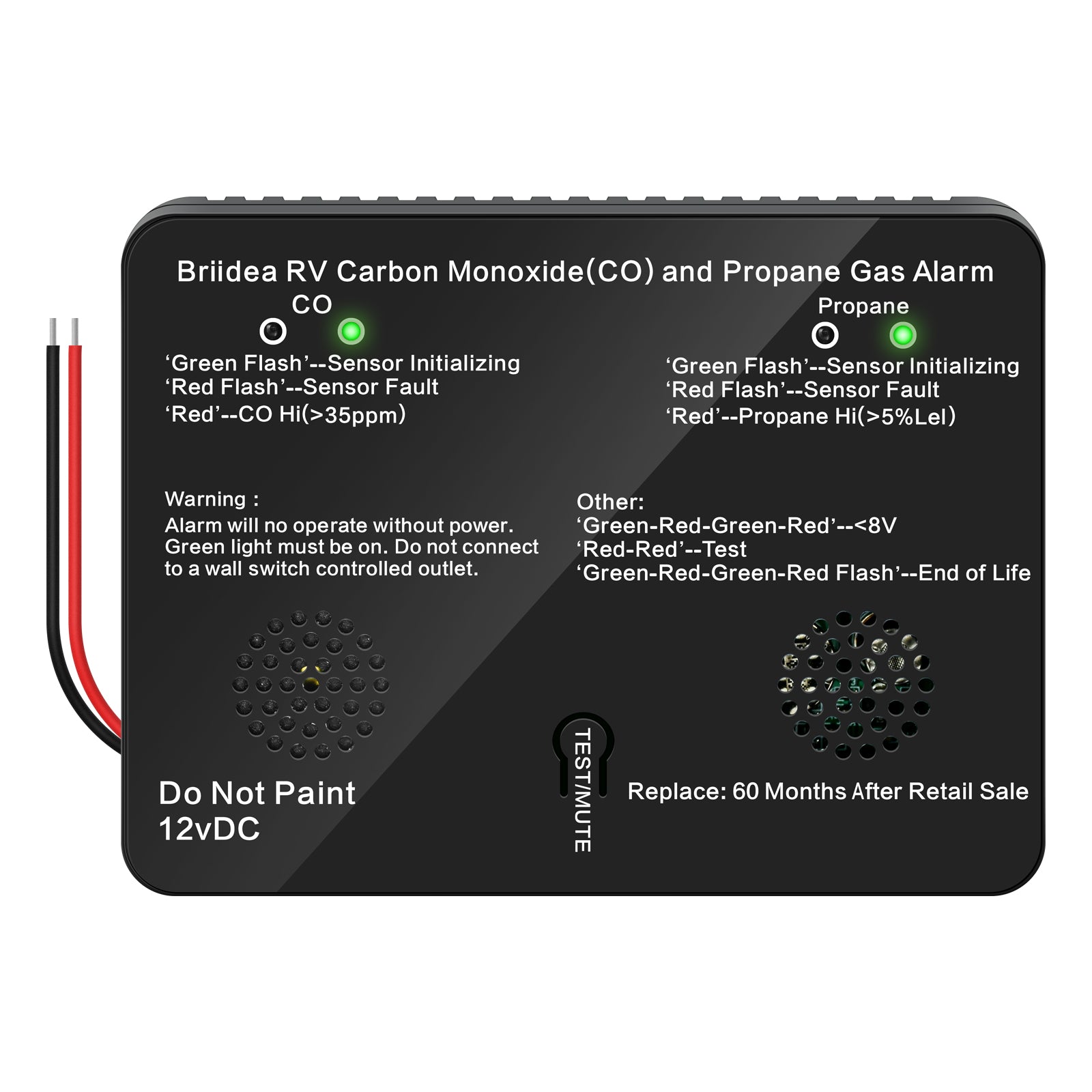RV Carbon Monoxide & Propane Gas Alarm, Dual LP/CO Alarm with LED Indicator Light