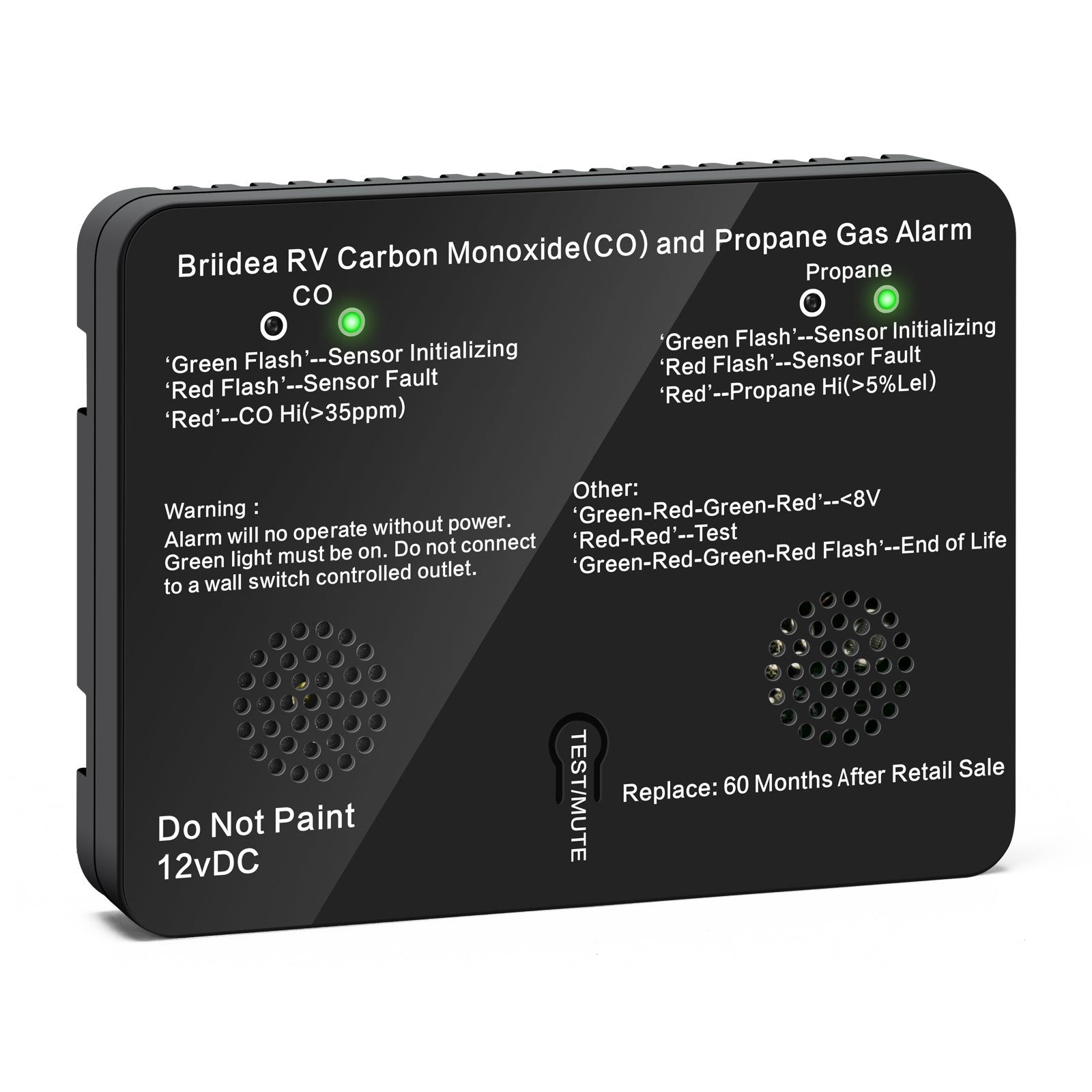 RV Carbon Monoxide & Propane Gas Alarm, Dual LP/CO Alarm with LED Indicator Light