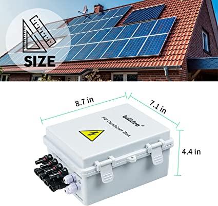 Solar Combiner Box, Briidea PV Combiner Box 4 String with 10A Circuit Breakers & Lightning Arreste for Solar Panels, IP 65 Waterproof - briidea