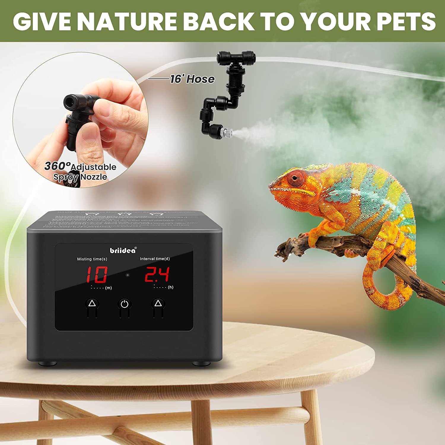 briidea Reptile Misting System, Terrarium Mister with 2 Power Supply Ways, Automatic Humidifiers with Adjustable Spray Nozzles for Reptiles Plants Amphibians Herps - briidea
