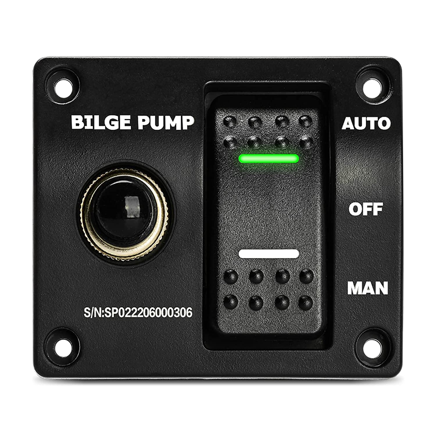 Briidea 3-Way Bilge Pump Switch Panel (Auto-Off-Manual) with LED Indicator, Control DC 12V/24V Bilge Pump, Built in 15A Circuit Breaker