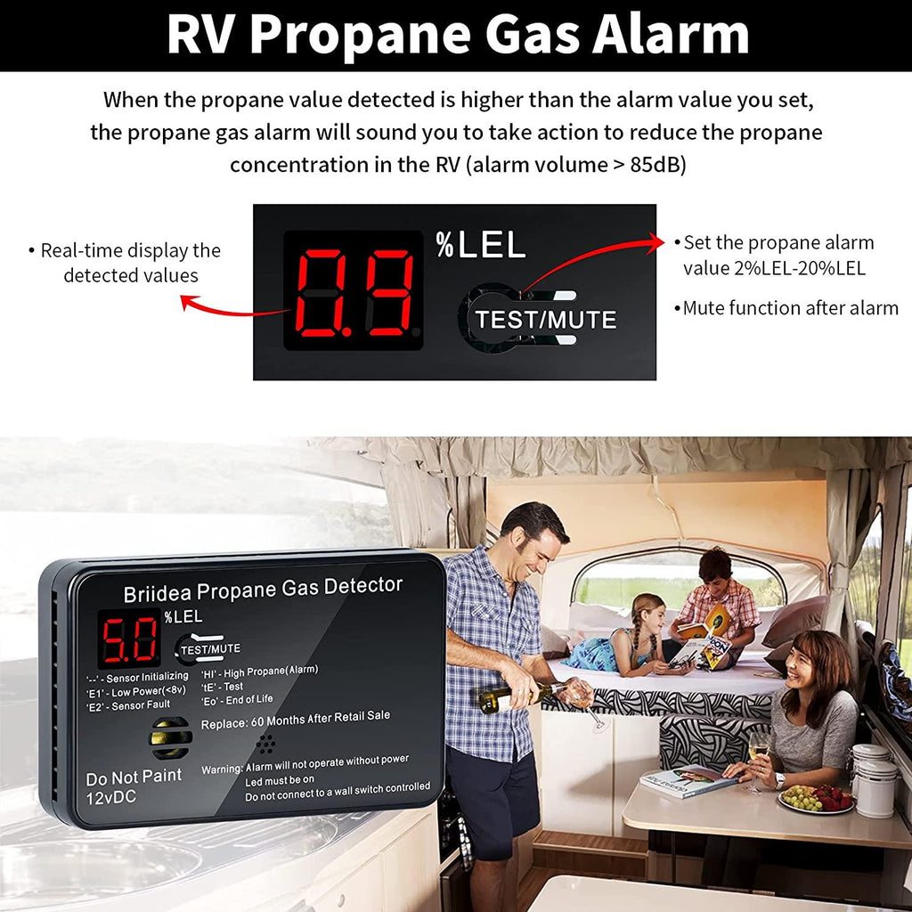 RV Propane Gas Detector, High Sensitivity RV Propane Alarm Leak Detection  Tools with LCD Display, 85dB Loud Alarm, DC 12V, for Trailer Camper