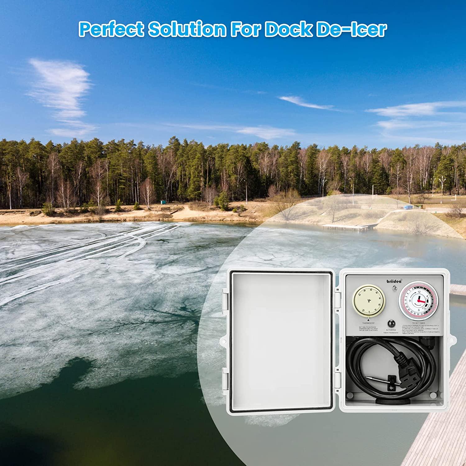 briidea De-Icer Timer & Temperature Controller, De-Ice Control Box Automatically Turn On and Off Your 120V De-Icer, IP67 Waterproof, Ideal for Dock Pond Lake - briidea
